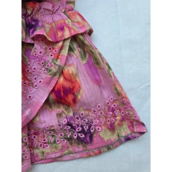 NWT LoveShackFancy Clarkie Mini Dress XS Pink Floral 100% Cotton Ruffle Smocked - Picture 4 of 11